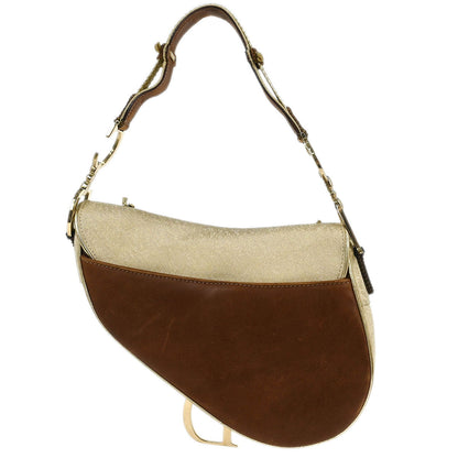 Christian Dior Gold Brown Saddle Handbag