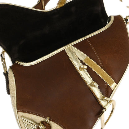 Christian Dior Gold Brown Saddle Handbag