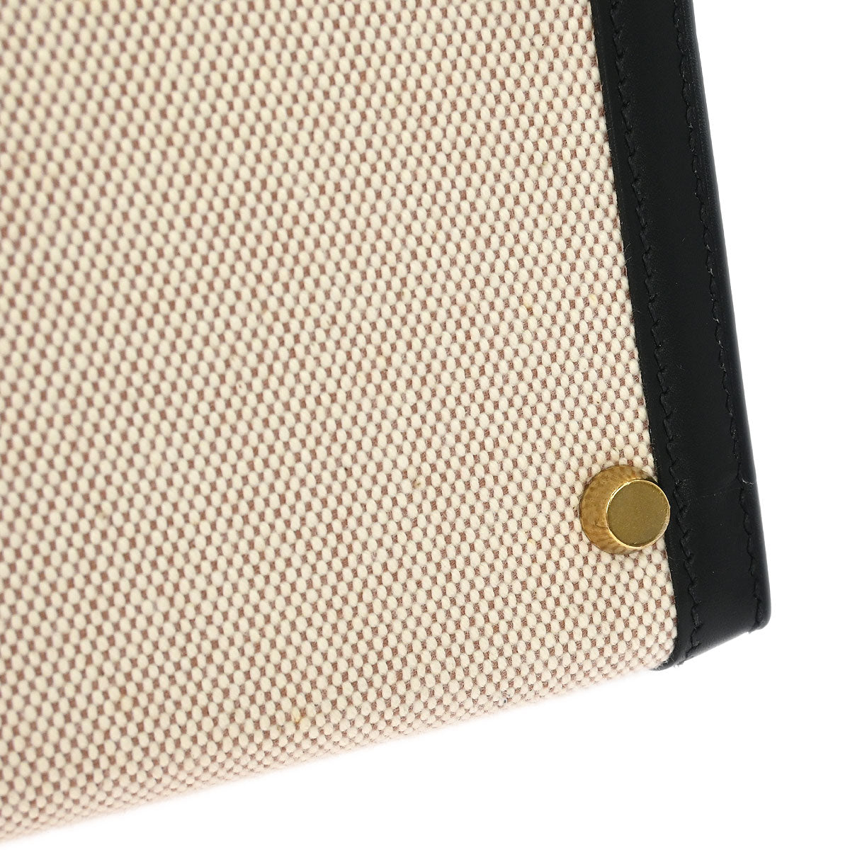 Hermes 2002 Beige Black Toile H Box Calf Kelly 28 Sellier 2way Shoulder Handbag