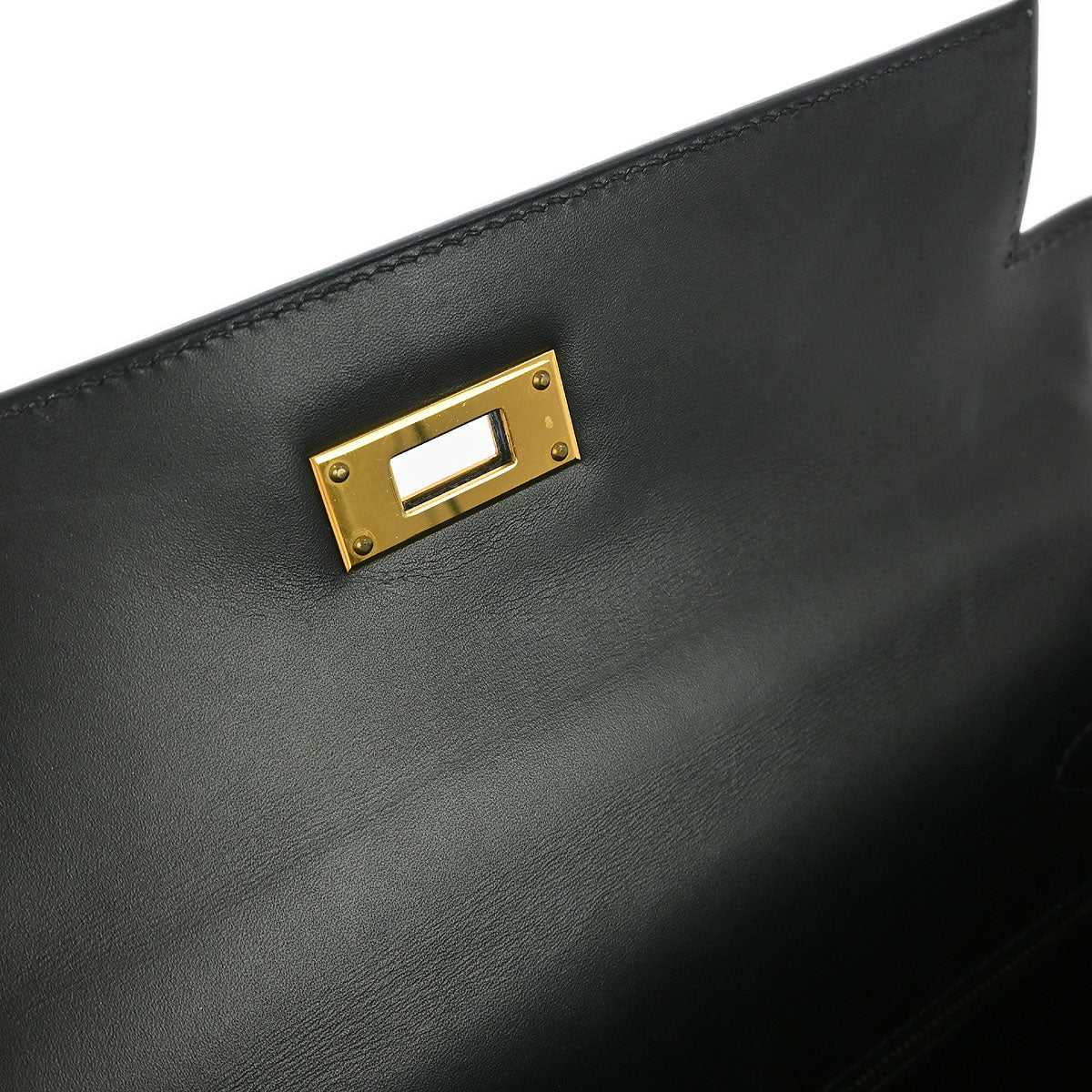 Hermes 2002 Beige Black Toile H Box Calf Kelly 28 Sellier 2way Shoulder Handbag