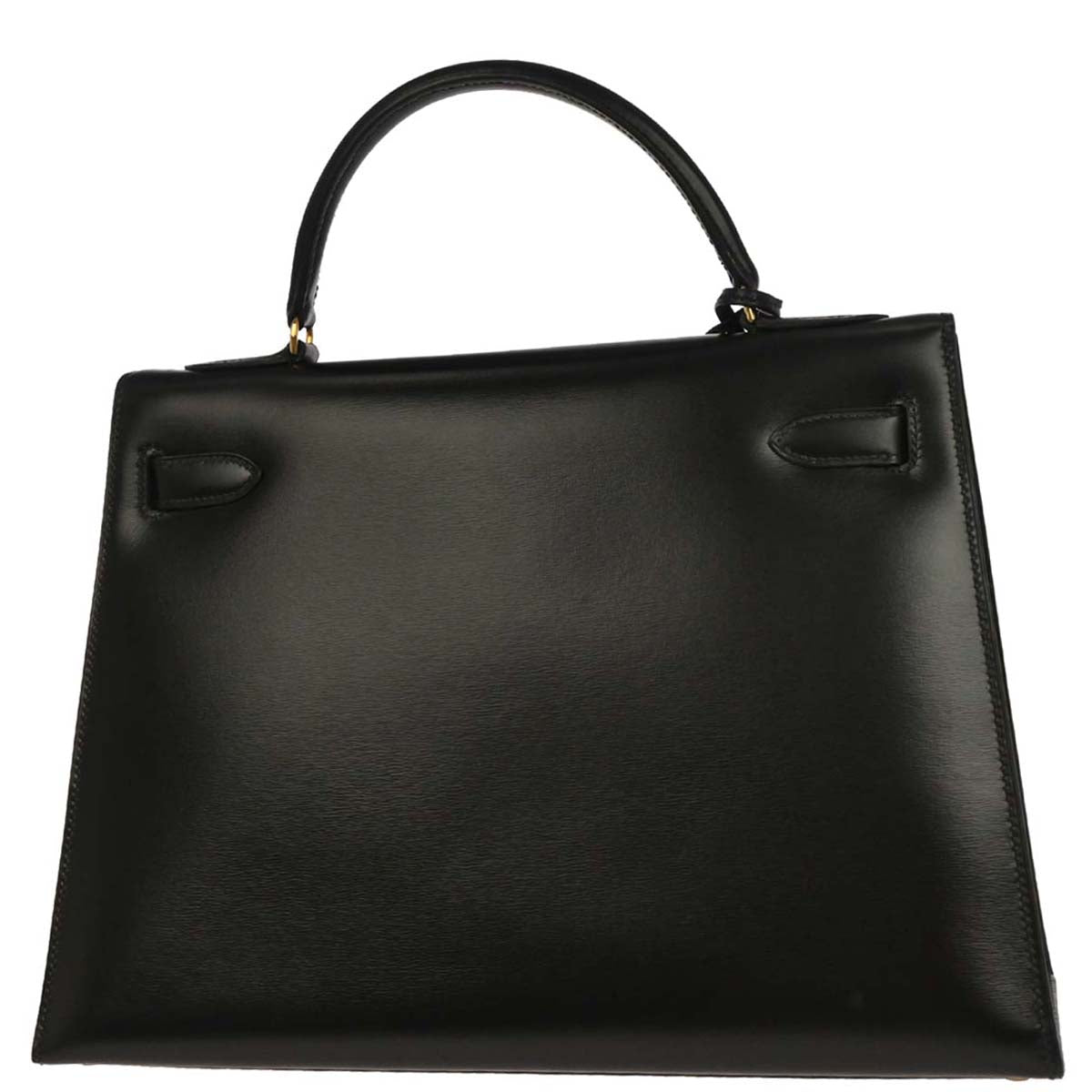 Hermes 1982 Black Box Calf Kelly 32 Sellier Handbag