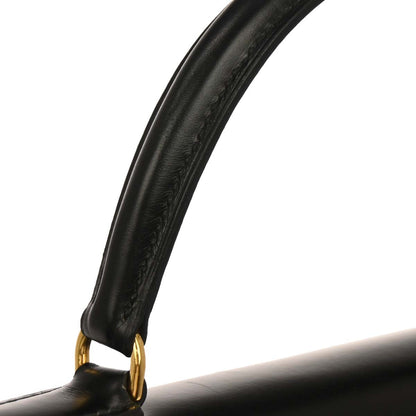 Hermes 1982 Black Box Calf Kelly 32 Sellier Handbag