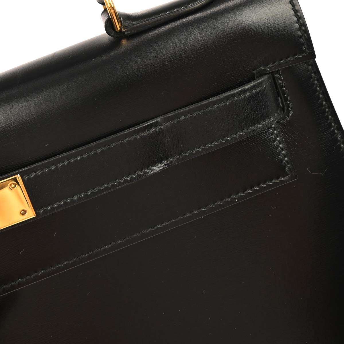 Hermes 1982 Black Box Calf Kelly 32 Sellier Handbag