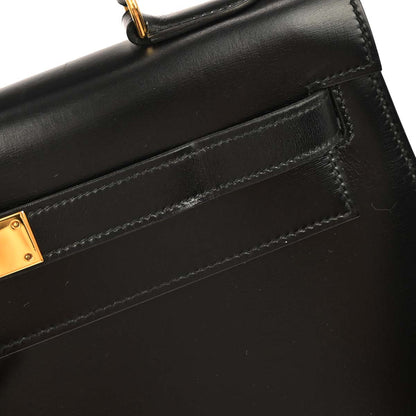 Hermes 1982 Black Box Calf Kelly 32 Sellier Handbag