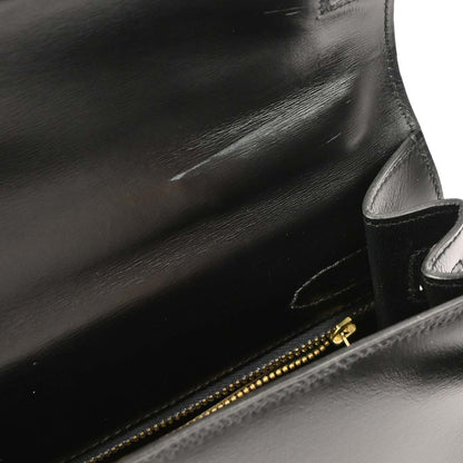 Hermes 1982 Black Box Calf Kelly 32 Sellier Handbag