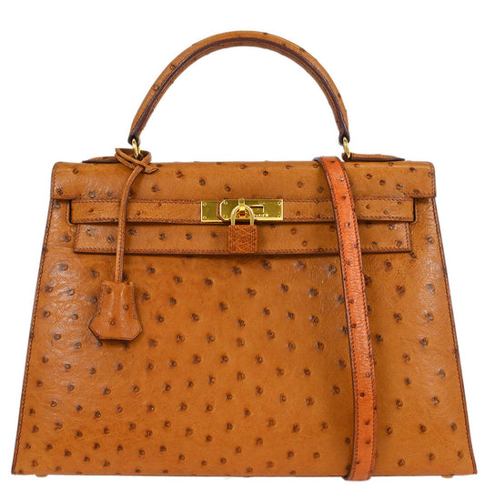 Hermes * 1999 Chestnuts Ostrich Kelly 32 Sellier Handbag