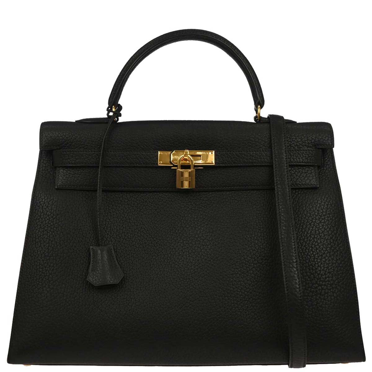 Hermes 1996 Black Ardennes Kelly 35 Sellier 2way Shoulder Handbag