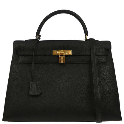 Hermes 1996 Black Ardennes Kelly 35 Sellier 2way Shoulder Handbag