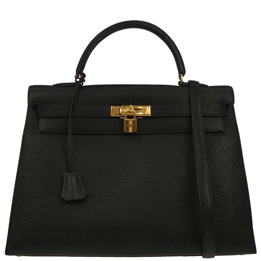 Hermes 1996 Black Ardennes Kelly 35 Sellier 2way Shoulder Handbag