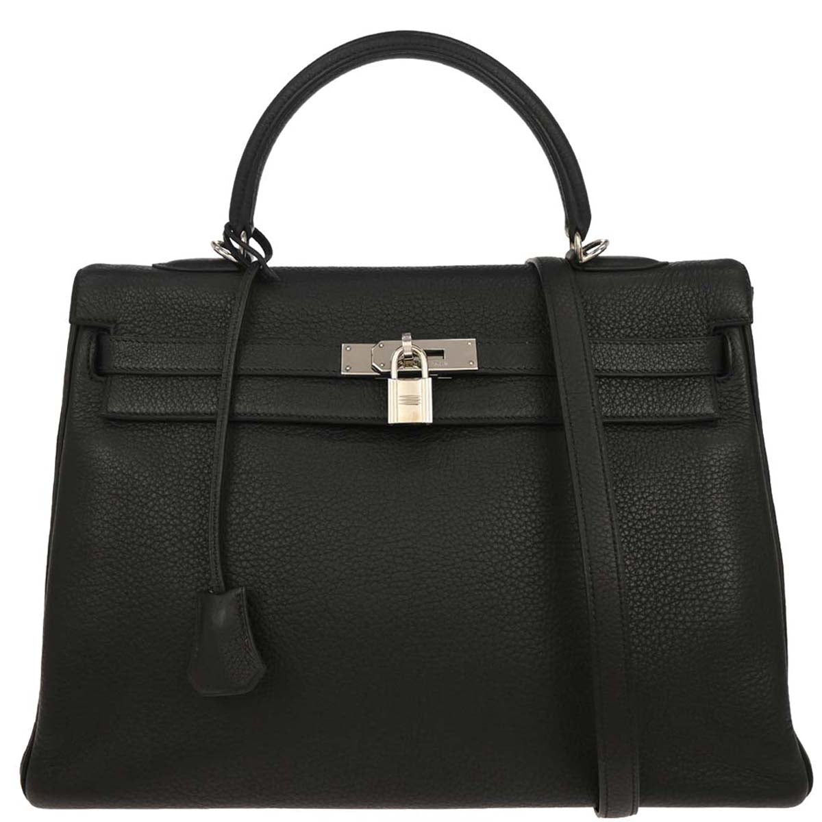 Hermes 2003 Black Taurillon Clemence Kelly 35 Retourne 2way Shoulder Handbag