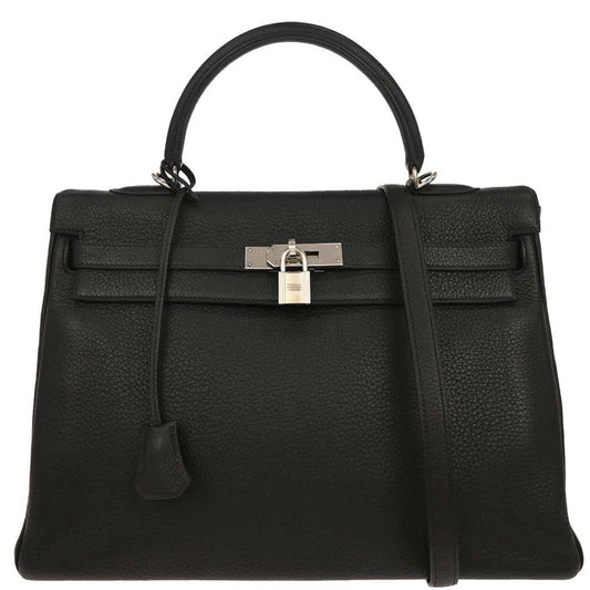 Hermes 2003 Black Taurillon Clemence Kelly 35 Retourne 2way Shoulder Handbag