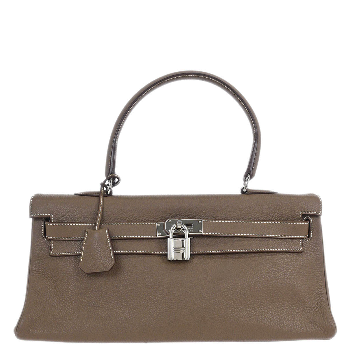 Hermes 2008 Etoupe Gray Taurillon Clemence Shoulder Kelly Handbag