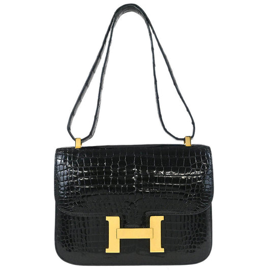 Hermes * 1988 Black Porosus crocodile Constance 23 Shoulder Bag