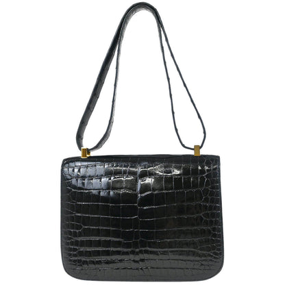 Hermes * 1988 Black Porosus crocodile Constance 23 Shoulder Bag