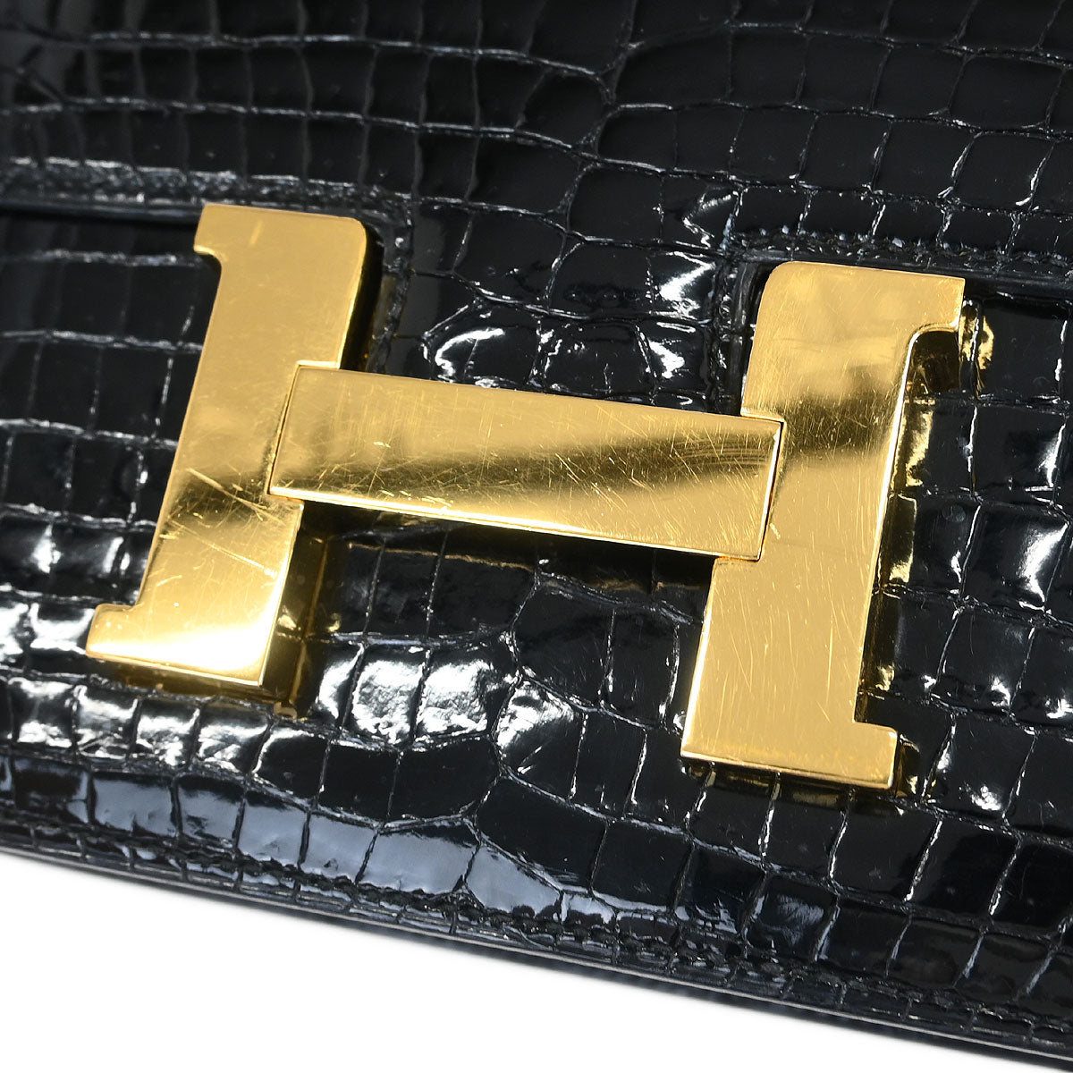 Hermes * 1988 Black Porosus crocodile Constance 23 Shoulder Bag