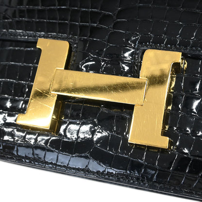 Hermes * 1988 Black Porosus crocodile Constance 23 Shoulder Bag