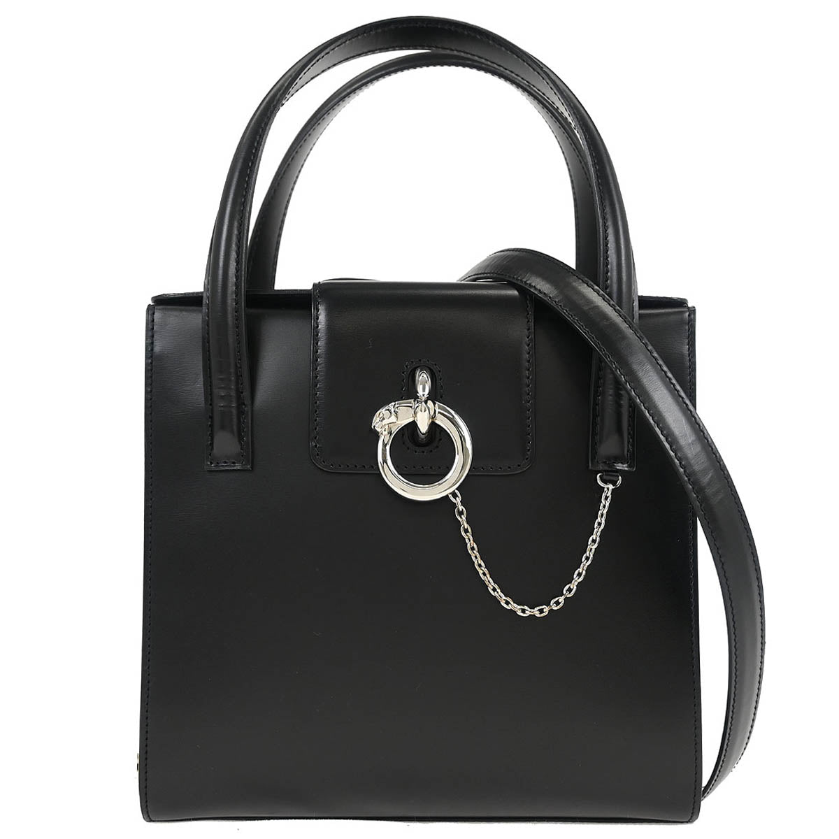 Cartier Black Leather Panthere 2way Shoulder Handbag