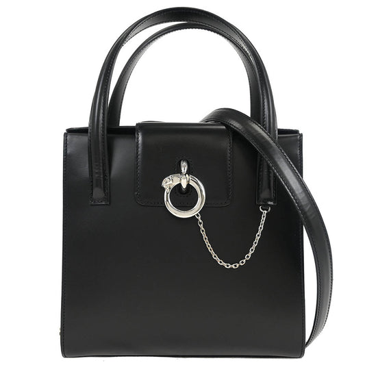 Cartier Black Leather Panthere 2way Shoulder Handbag