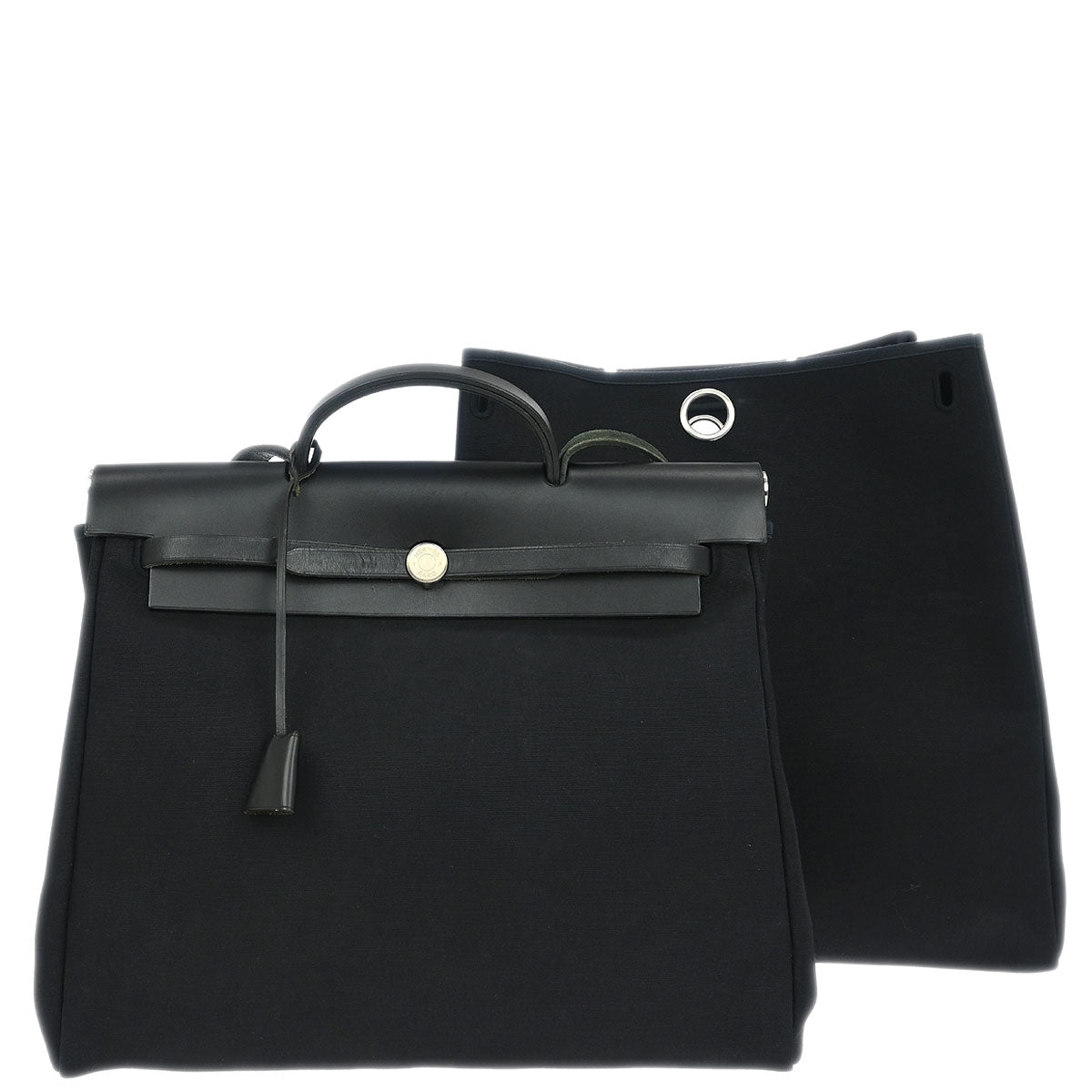 Hermes 1999 Black Toile Officier Herbag MM 2 in 1 2way Shoulder Handbag