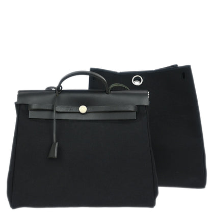 Hermes 1999 Black Toile Officier Herbag MM 2 in 1 2way Shoulder Handbag