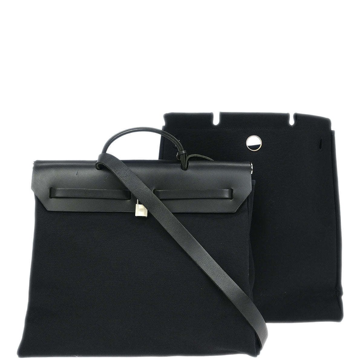 Hermes 1999 Black Toile Officier Herbag MM 2 in 1 2way Shoulder Handbag