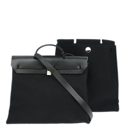 Hermes 1999 Black Toile Officier Herbag MM 2 in 1 2way Shoulder Handbag