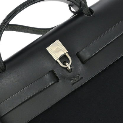 Hermes 1999 Black Toile Officier Herbag MM 2 in 1 2way Shoulder Handbag