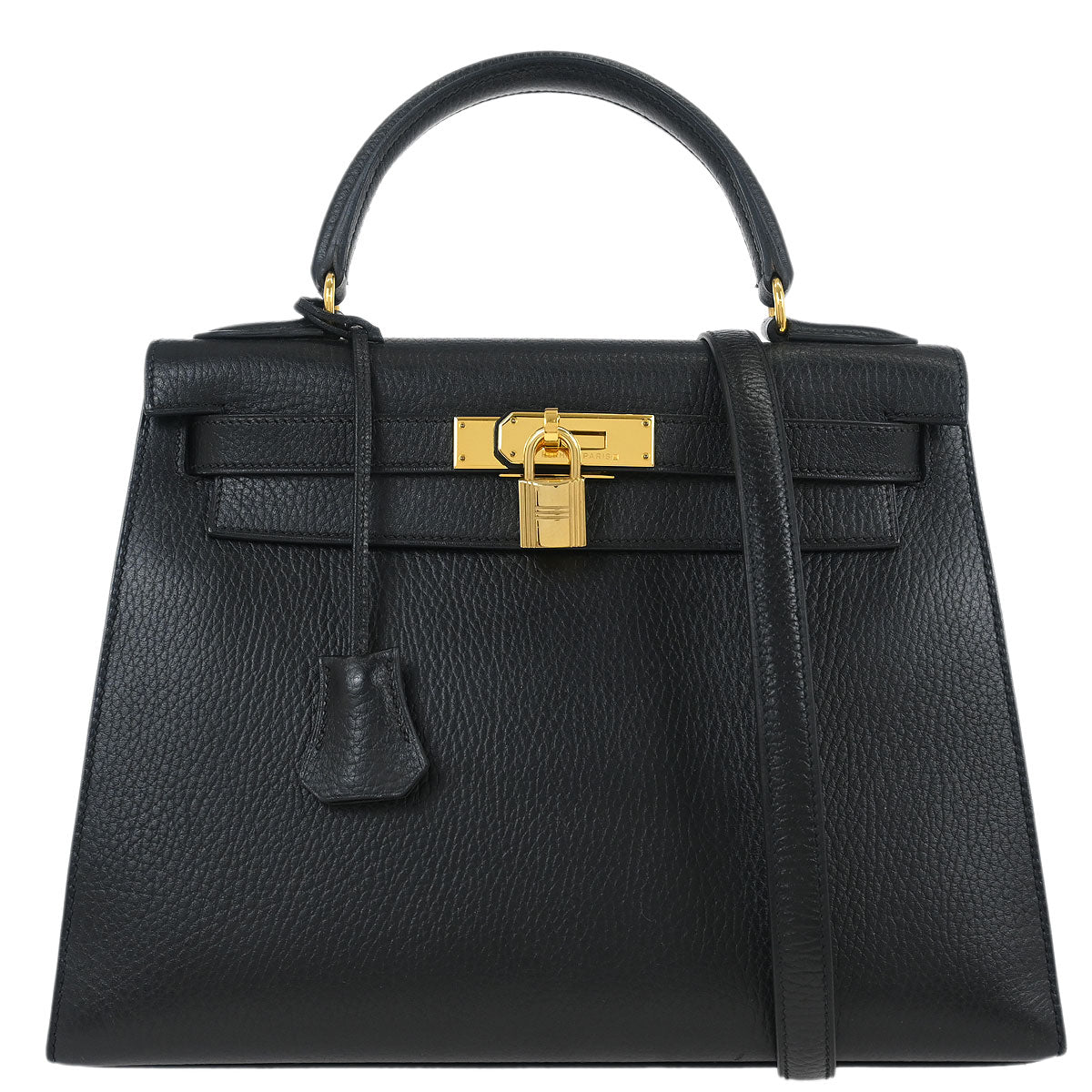 Hermes 1999 Black Ardennes Kelly 28 Sellier 2way Shoulder Handbag