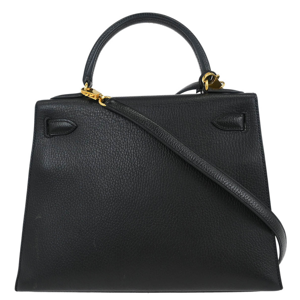 Hermes 1999 Black Ardennes Kelly 28 Sellier 2way Shoulder Handbag