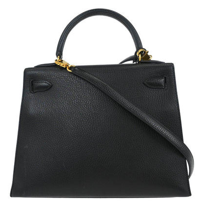 Hermes 1999 Black Ardennes Kelly 28 Sellier 2way Shoulder Handbag