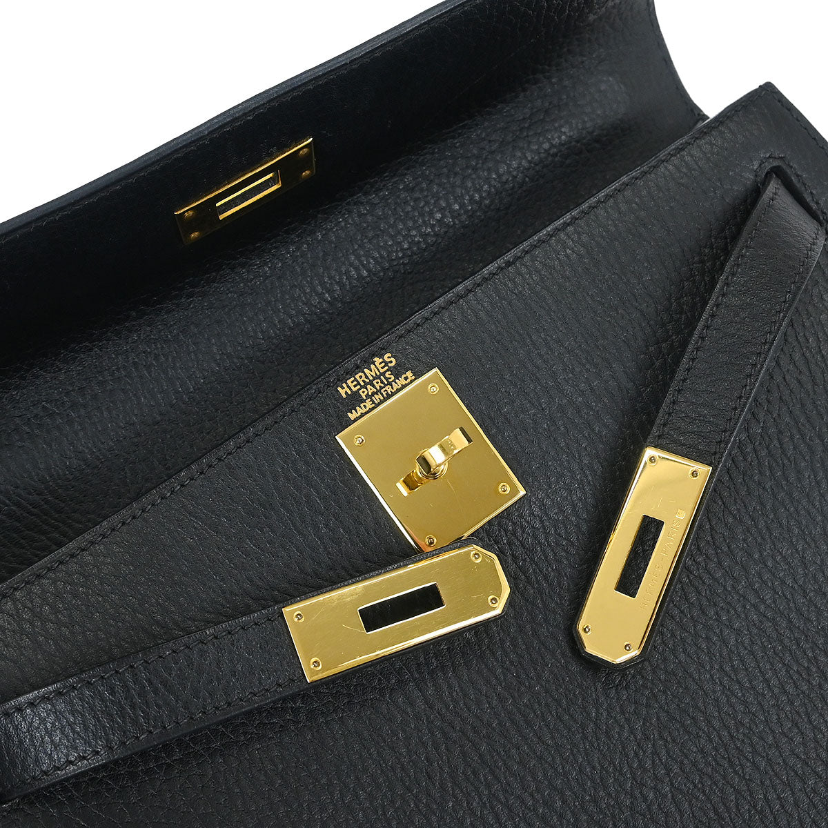 Hermes 1999 Black Ardennes Kelly 28 Sellier 2way Shoulder Handbag