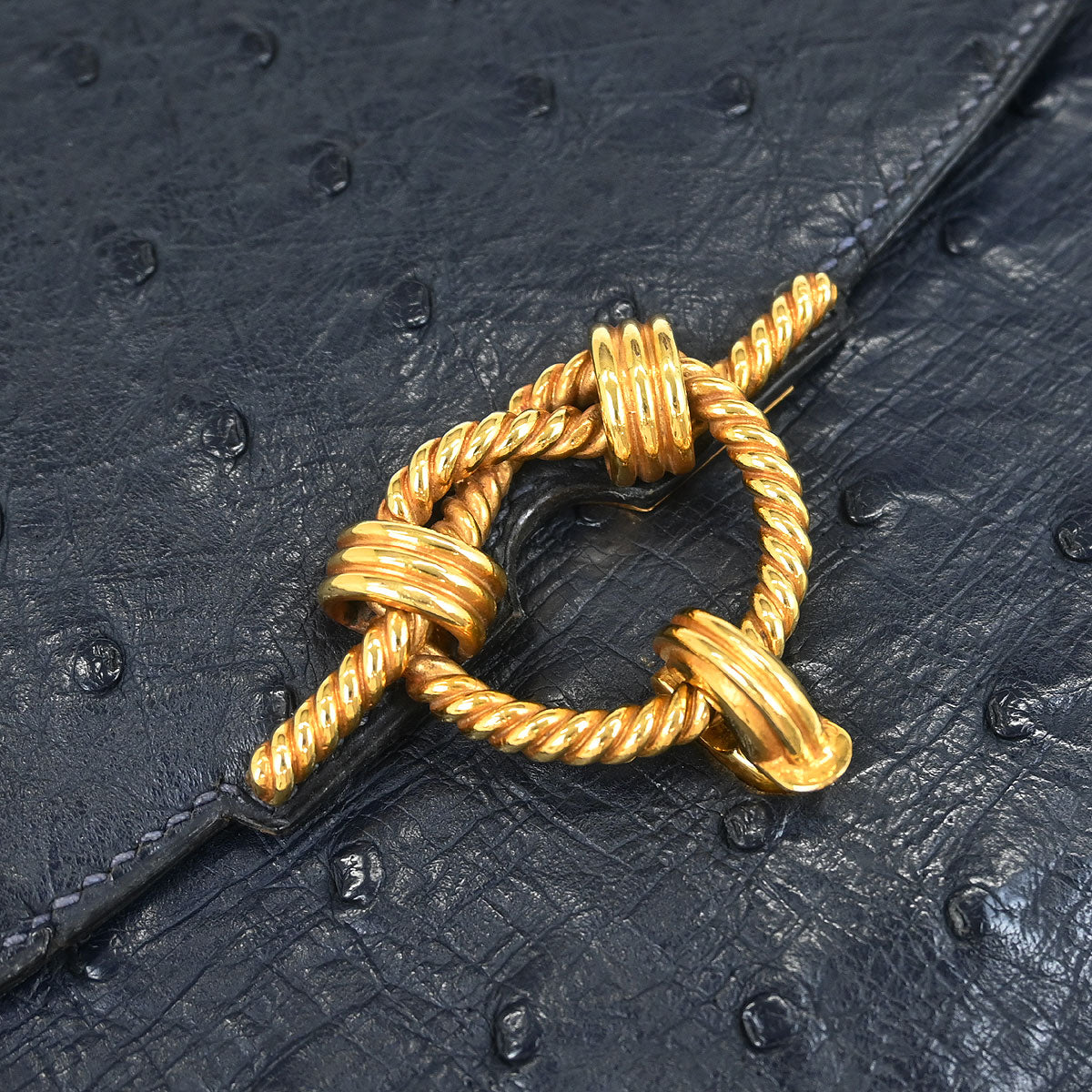 Hermes * 1964 Blue Indigo Ostrich Cordeliere Handbag