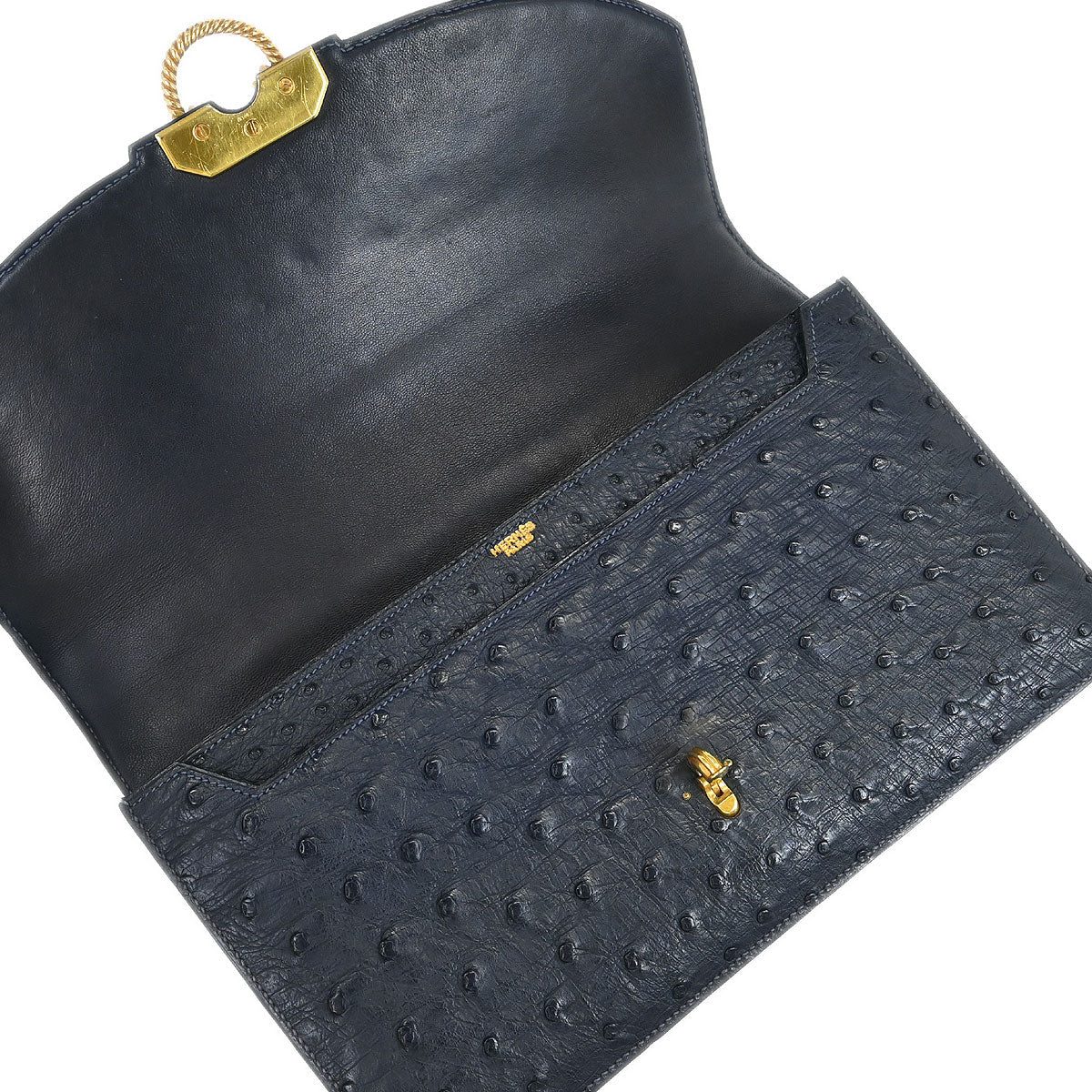 Hermes * 1964 Blue Indigo Ostrich Cordeliere Handbag