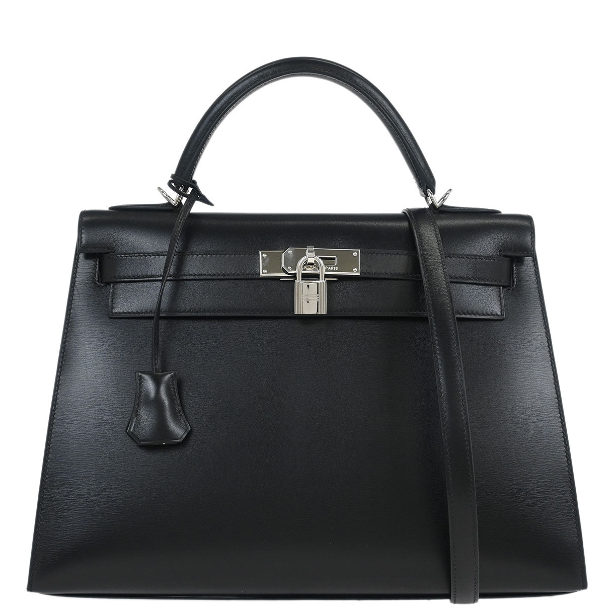 Hermes 2003 Black Box Calf Kelly 32 Sellier 2way Shoulder Handbag
