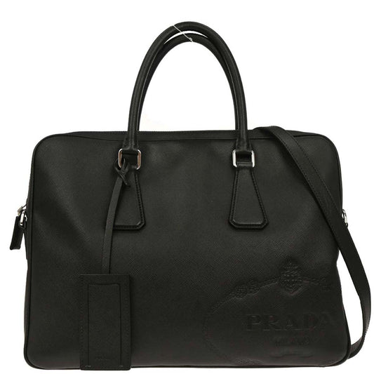 Prada Black Leather Briefcase 2way Shoulder Handbag