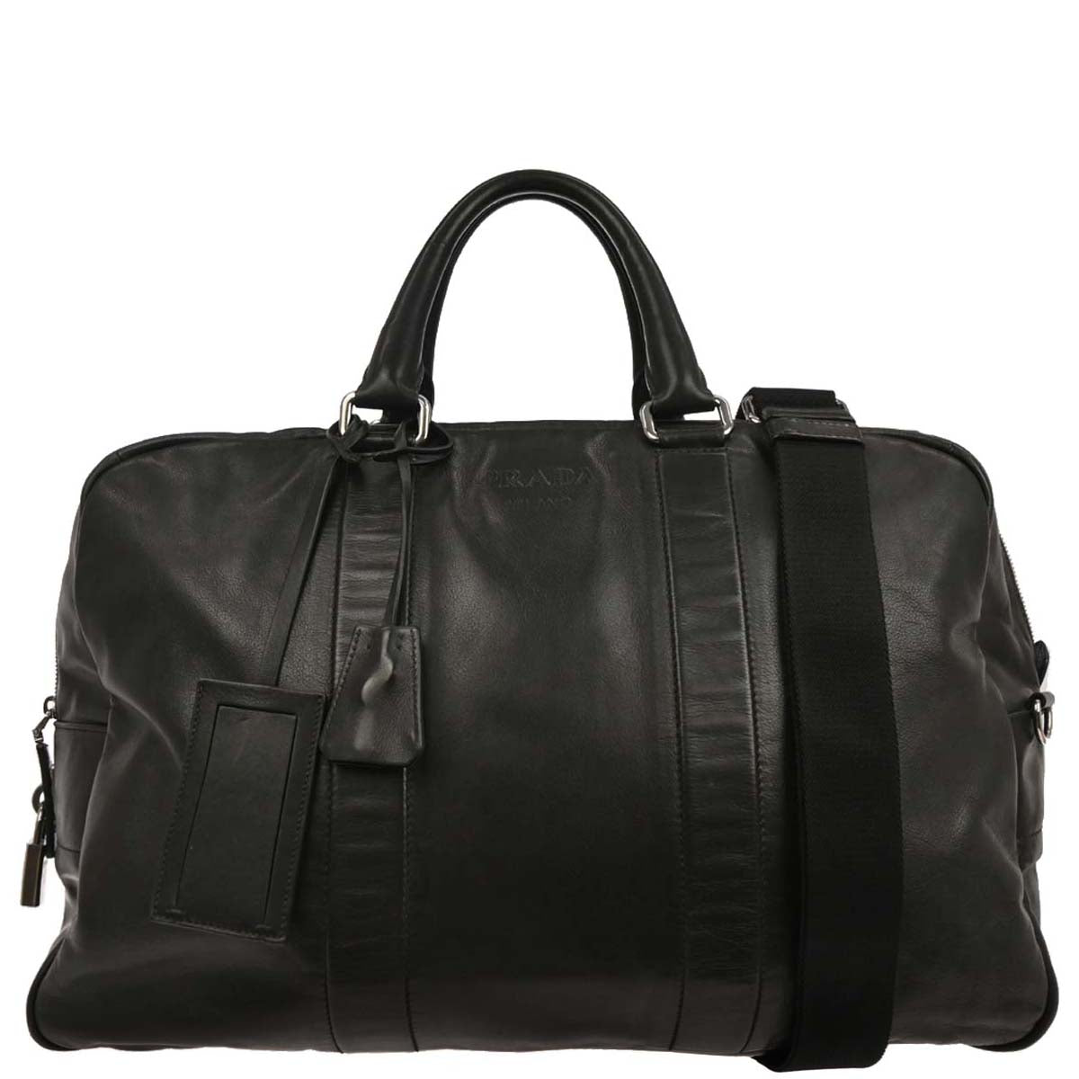 Prada Black Leather Duffle 2way Shoulder Handbag