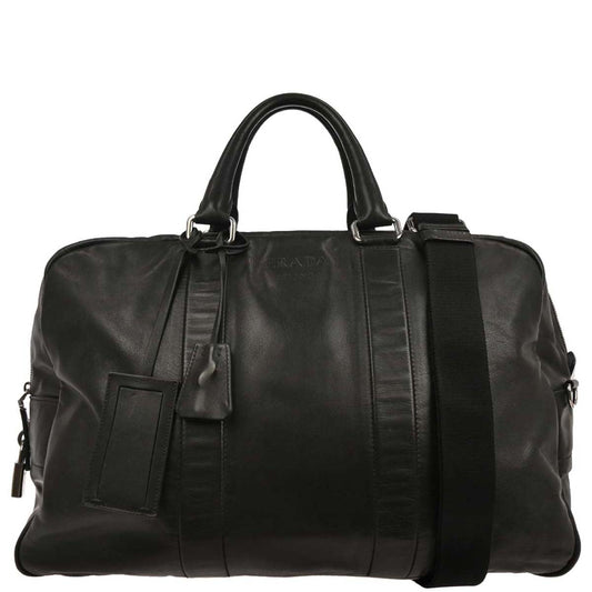 Prada Black Leather Duffle 2way Shoulder Handbag
