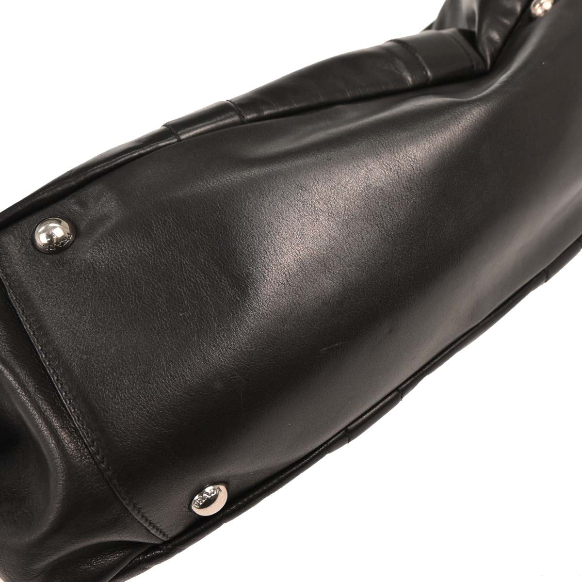 Prada Black Leather Duffle 2way Shoulder Handbag