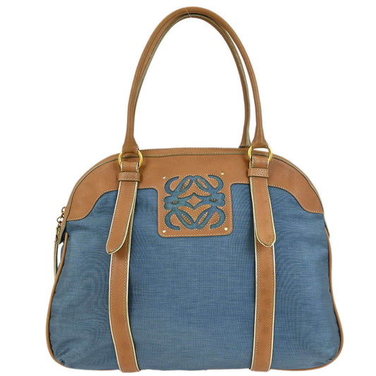 Loewe * Blue Beige Nylon Leather Handbag