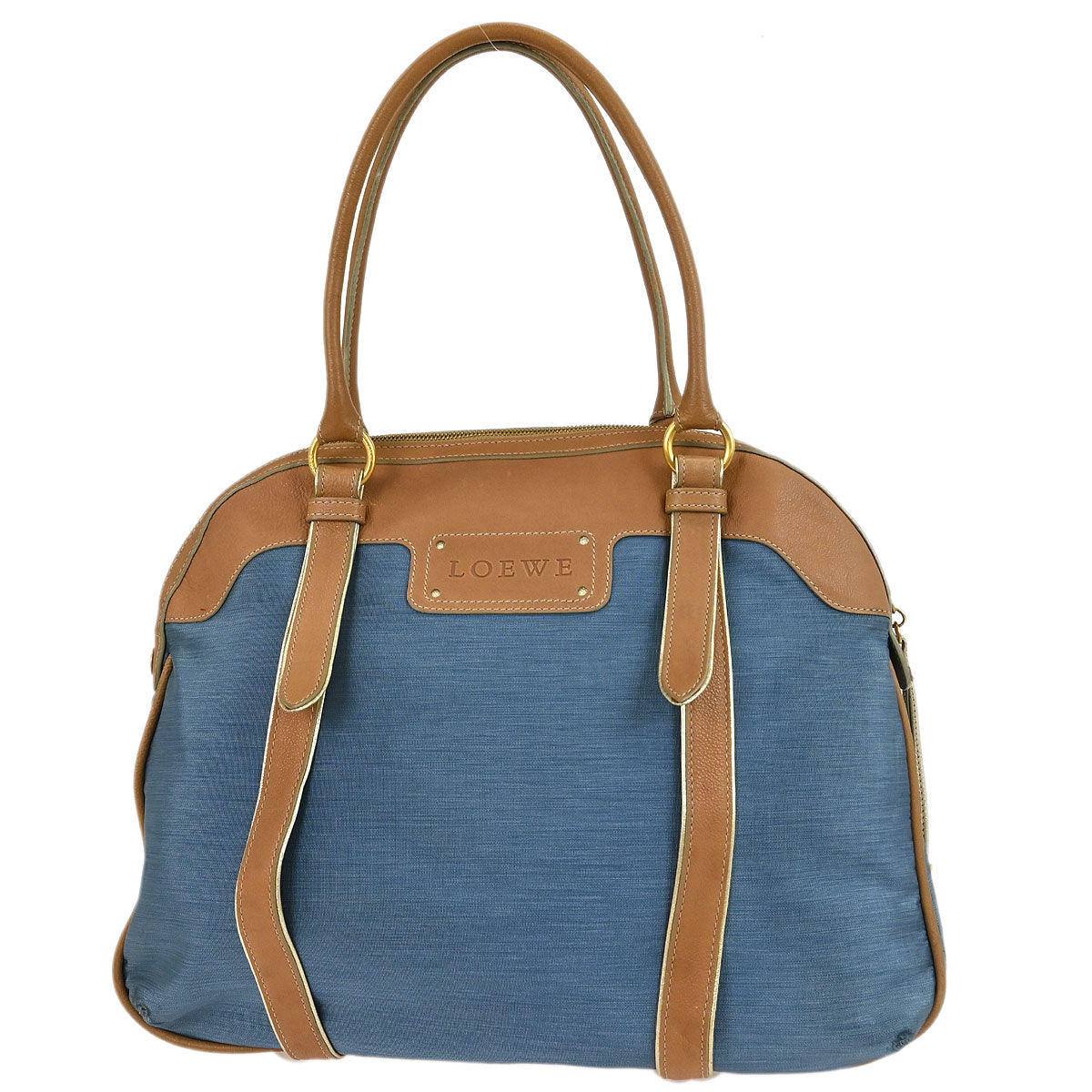 Loewe * Blue Beige Nylon Leather Handbag