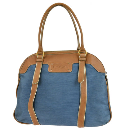 Loewe * Blue Beige Nylon Leather Handbag