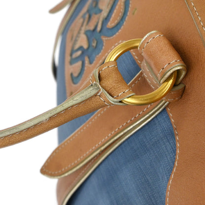 Loewe * Blue Beige Nylon Leather Handbag