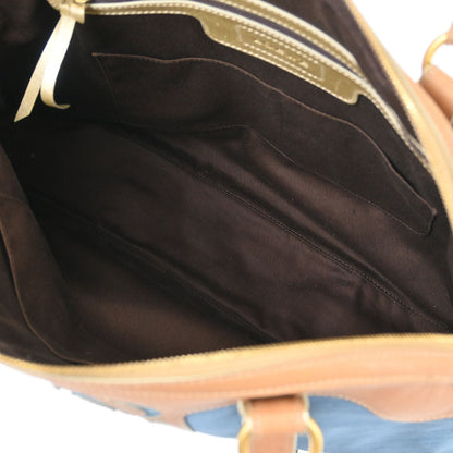 Loewe * Blue Beige Nylon Leather Handbag