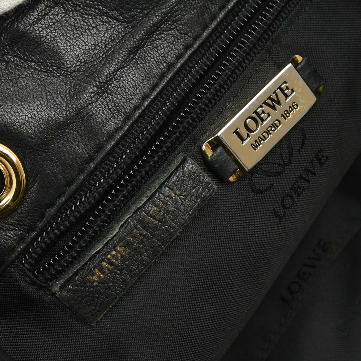 Loewe Black Leather Drawstring Backpack