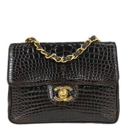 Chanel * 1989-1991 Brown Crocodile Mini Classic Square Flap Shoulder Bag