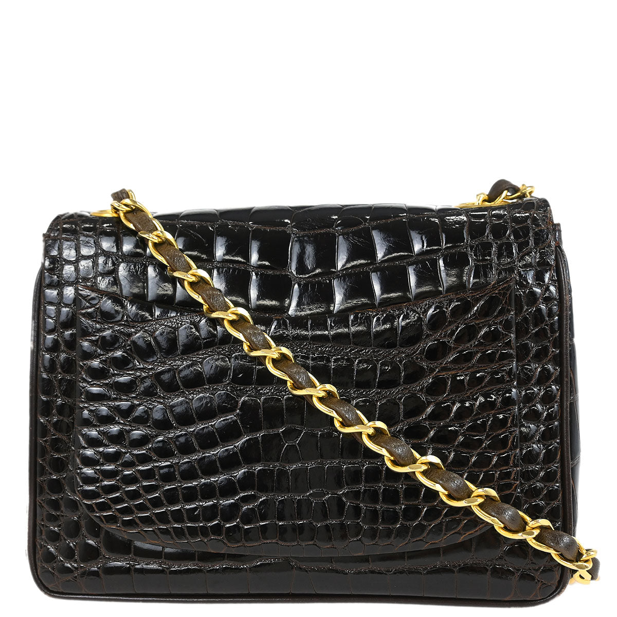 Chanel * 1989-1991 Brown Crocodile Mini Classic Square Flap Shoulder Bag