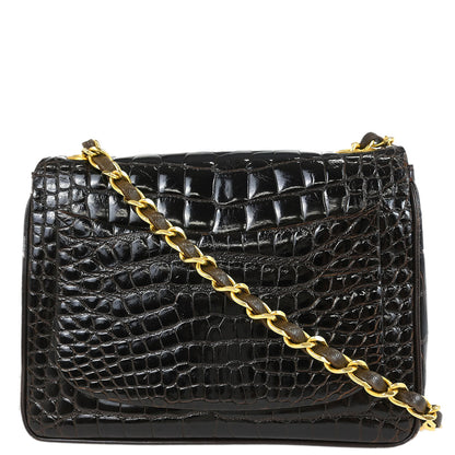 Chanel * 1989-1991 Brown Crocodile Mini Classic Square Flap Shoulder Bag