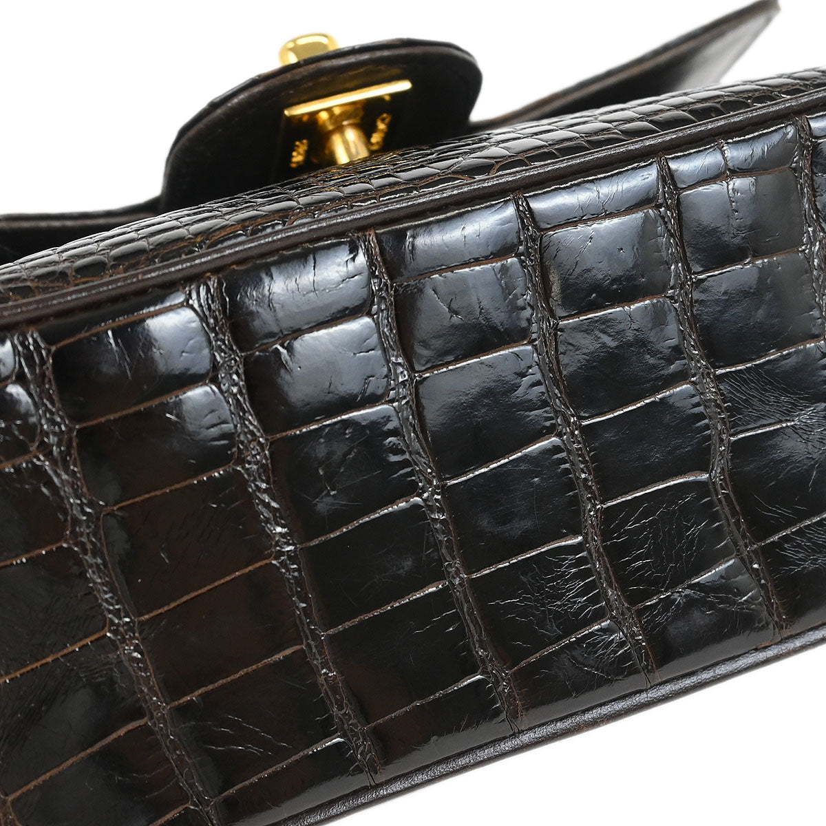 Chanel * 1989-1991 Brown Crocodile Mini Classic Square Flap Shoulder Bag