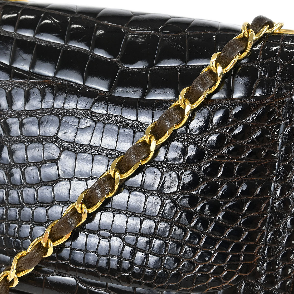 Chanel * 1989-1991 Brown Crocodile Mini Classic Square Flap Shoulder Bag