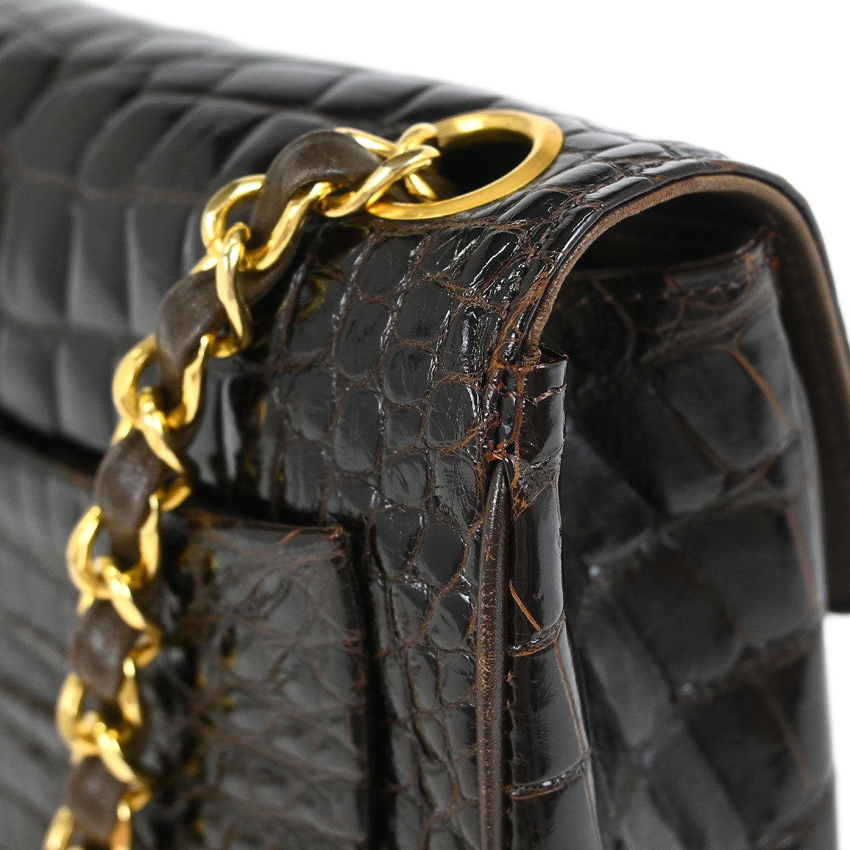 Chanel * 1989-1991 Brown Crocodile Mini Classic Square Flap Shoulder Bag